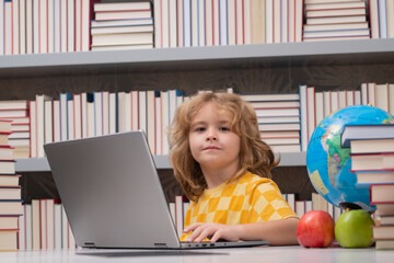 Aufkleber - School kid student learning, study language or literature at school. Elementary school child. Portrait of nerd pupil studying.