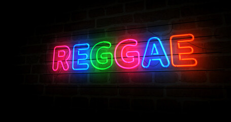 Poster - Reggae music neon light 3d illustration