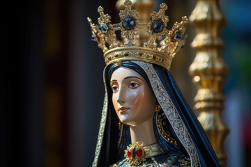 Statue of the Virgin Mary with a crown in the church.