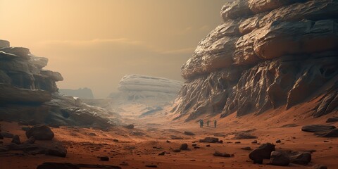 Wall Mural - ai generated. ai generative. mars planet galaxy surface landscape desert mountain outdoor landscape.