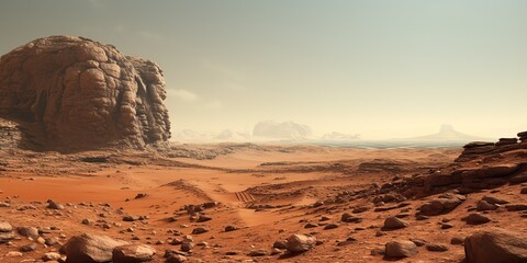 Wall Mural - ai generated. ai generative. mars planet galaxy surface landscape desert mountain outdoor landscape.