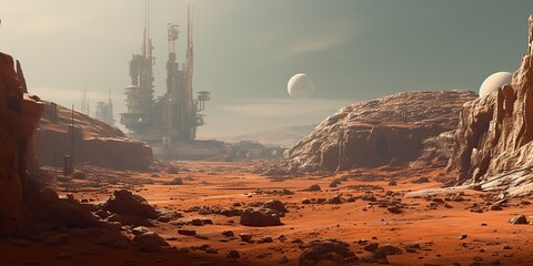 Wall Mural - ai generated. ai generative. mars planet galaxy surface landscape desert mountain outdoor landscape.