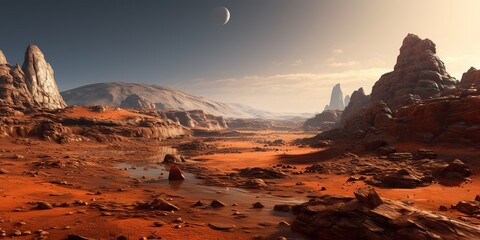Wall Mural - ai generated. ai generative. mars planet galaxy surface landscape desert mountain outdoor landscape.