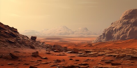 Wall Mural - ai generated. ai generative. mars planet galaxy surface landscape desert mountain outdoor landscape.