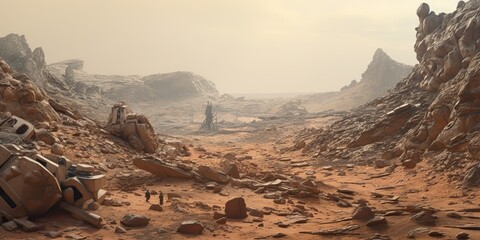 Wall Mural - ai generated. ai generative. mars planet galaxy surface landscape desert mountain outdoor landscape.