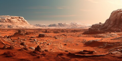 Wall Mural - ai generated. ai generative. mars planet galaxy surface landscape desert mountain outdoor landscape.