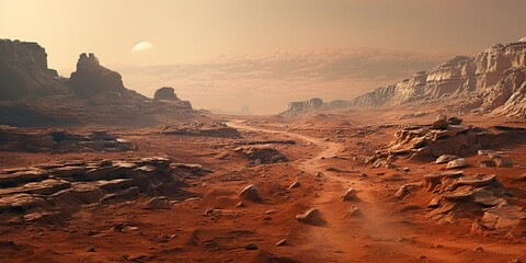 Wall Mural - ai generated. ai generative. mars planet galaxy surface landscape desert mountain outdoor landscape.