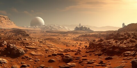ai generated. ai generative. mars planet galaxy surface landscape desert mountain outdoor landscape.
