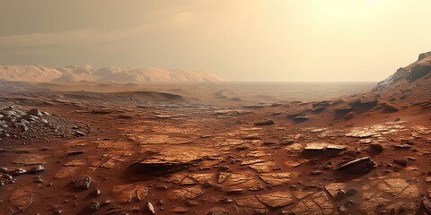 Wall Mural - ai generated. ai generative. mars planet galaxy surface landscape desert mountain outdoor landscape.