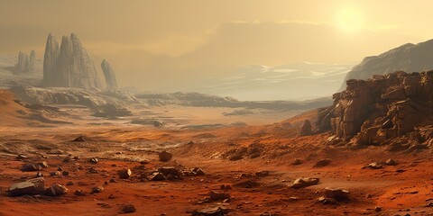 Wall Mural - ai generated. ai generative. mars planet galaxy surface landscape desert mountain outdoor landscape.