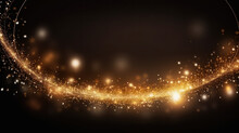 Abstract Of Background With Glitter Lights And Line Golden On Black Background.