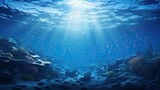 Fototapeta Do akwarium - an ocean view with stars, in the style of hyperrealistic marine life, backlight, panorama, intricate underwater worlds, landscape photography, gray and blue, low-angle