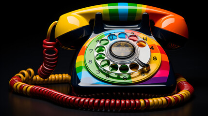 Rainbow colored old fashioned retro telephone