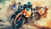 Illustration Of Sports Motorcycle And Speed. Generative AI
