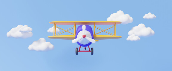 Poster - Front view airplane propeller fly worldwide boarding pass leisure touring holiday summer vacation concept. travel tourism plane trip planning world tour, marketing banner. 3d rendering