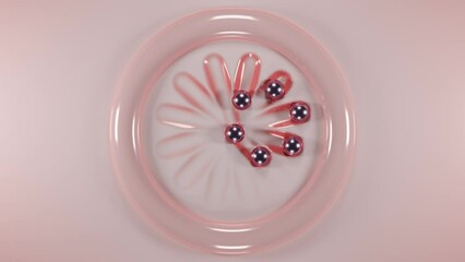 Poster - Loop 3d animation of a pink surface and metal balls that move and leave a soft, disappearing trace in the form of chamomile petals. The art of 3d design and animation