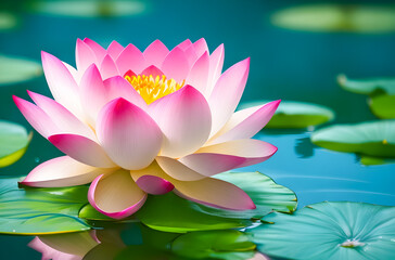 Wall Mural - Pink lotus flower is blooming beautifully. generative ai