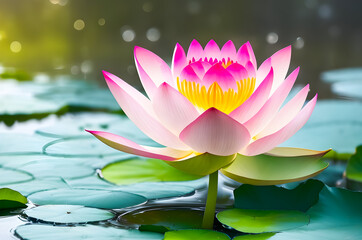 Wall Mural - Pink lotus flower is blooming beautifully. generative ai