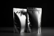 Blank foil food bag isolated on black background. generative ai