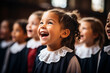 A heartwarming photo of the children's choir singing with innocence and joy, bringing smiles to the congregation Generative AI