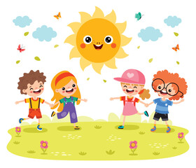 Wall Mural - Kids Playing At Nature With Sun