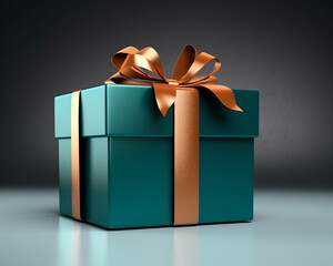 Turquoise gift box on the blue background, christmas image, 3d illustration images
