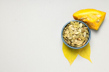 Wall Mural - Cooking ingredients for fall season - pumpkin seeds, pumpkin