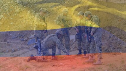 Poster - Animation of flag of colombia over diverse soldiers