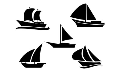 Wall Mural - set sailing ship boat vector logo