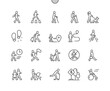 Walking. Person walking, running, jumping. Footprint. Couple, friends, parents. Pixel Perfect Vector Thin Line Icons. Simple Minimal Pictogram