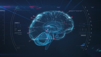 Poster - Animation of lines and squares on human brain over circles against abstract background