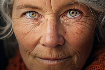 Wall Mural - The face of a beautiful 60 year old woman. close up photography