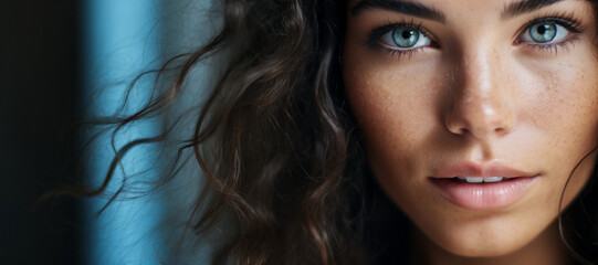 Wall Mural - portrait of a beautiful woman with green eyes and brown hair