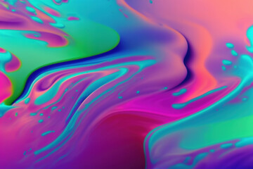 Wall Mural - Neon fluid paint splash pink cyan green ink wave