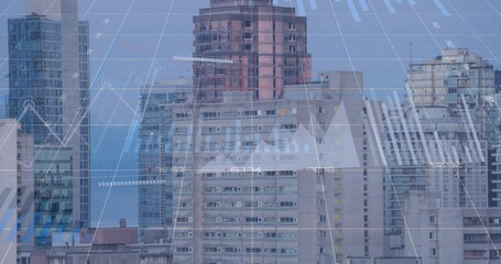 Poster - Animation of financial data processing over cityscape