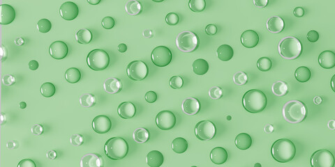 Water drops abstract pattern 3d rendering green background