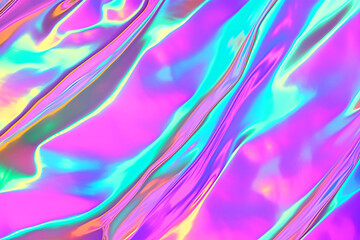 Poster - Holographic neon background ,Colorful psychedelic abstract. Pastel color waves for background