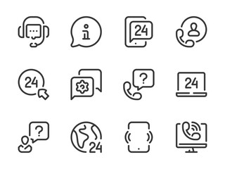 Fototapete - Customer Support Service and Helpline vector line icons. Phone Assistance and Consulting outline icon set. Chat Bot, Help, Information, Question and more.