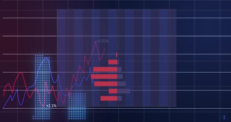 Leinwandbilder - Animation of multiple graphs over grid pattern against black background