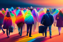 Abstract Group Of Crowded People In Multiple Colored Exposure