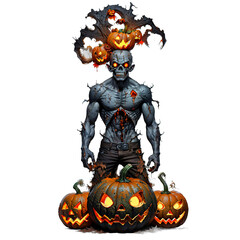 Wall Mural - isolated PNG zombie Halloween Jack-o’-lanterns on Transparent White Background ai generated