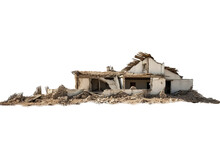 Destroyed Farm House Building Isolated On A Transparent Background. Ai Generative Art.