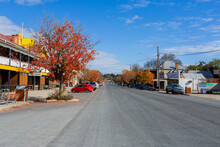 Blue Sky On Sunlit Autumn Day Showing Main Street Of Country Town Scene In Gunning, New South Wales