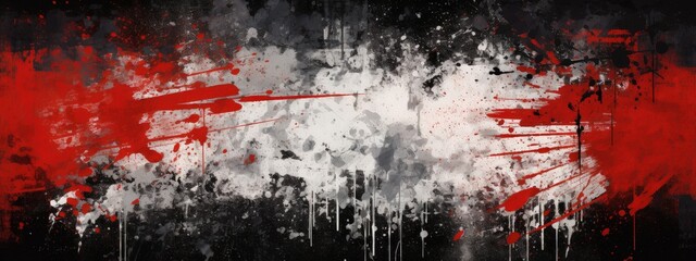 Abstract black background with white and red paint, poster, banner. Generative AI