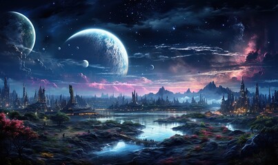 Wall Mural - An astronaut on an alien planet in front of the light of the space-time portal. exploration of the science fiction universe.