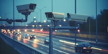 Cameras And Speed Control Radars Along A Busy Highway Monitor And Record Speeding Violations. Generative AI