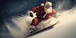 Santa Claus is snowboarding down the snowy slopes, bringing joy and gifts to the magical world of Christmas. Generative AI