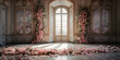 canvas print picture - Luxury Palace Interior decorated with pink roses flowers. Palace Interior background