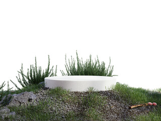Wall Mural - White cement in meadow for product presentation and on transparent background.