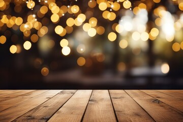 Wall Mural - Empty wooden table and bokeh background. For product display, Generate Ai